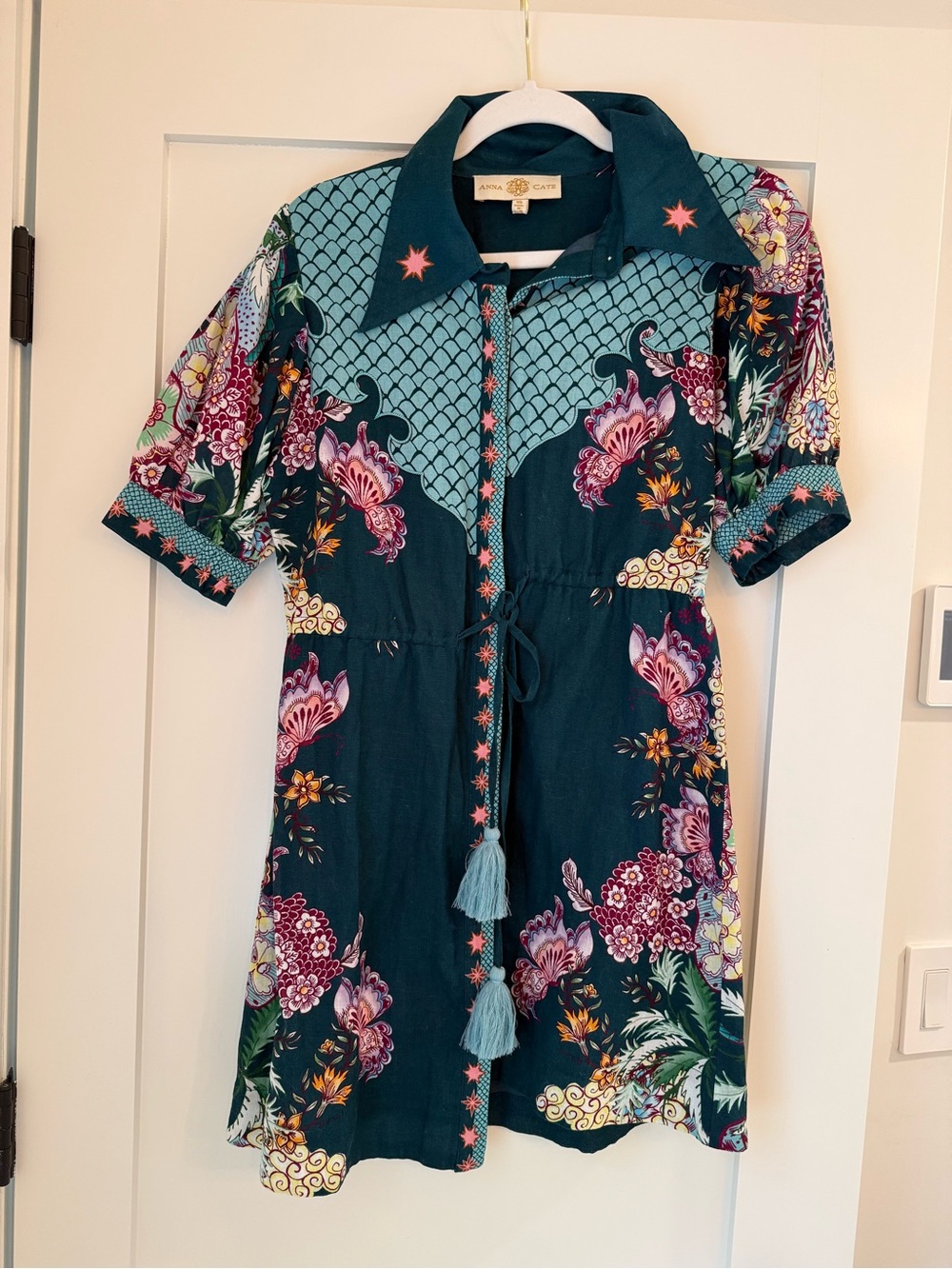 Anna Sui Teal Floral Mini Dress - Picture 2 of 5